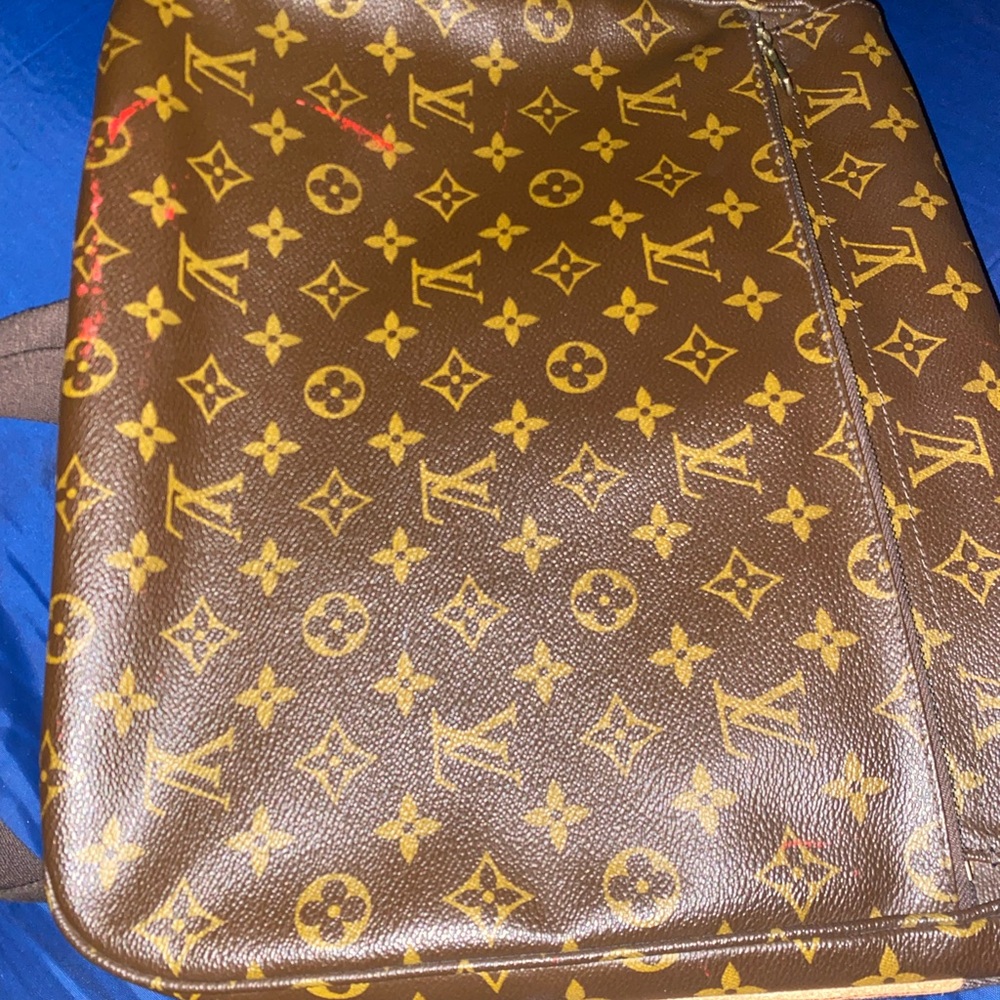 Louis Vuitton Brown Monogram Canvas Laptop Bag with Red Accents